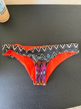 Hurley Orange and Multicolor Tribal Reversible Bikini Bottom